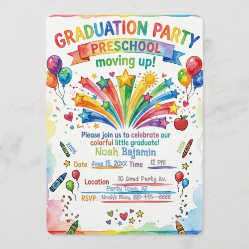 Preschool Fireworks Invite - Grad Party Card