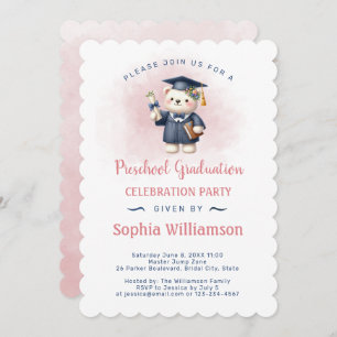 Preschool Girl Graduation Teddy Bear Invitation
