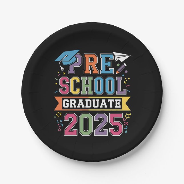 Preschool Graduate 2025 Graduation Pre K School Paper Plates (Front)