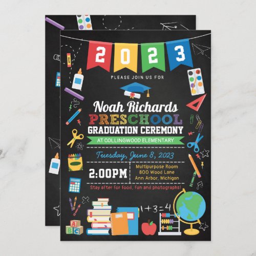 Preschool Graduation Bunting  Chalkboard Invitation