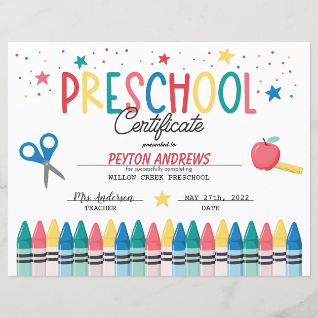 Preschool Graduation Certificate (Front)