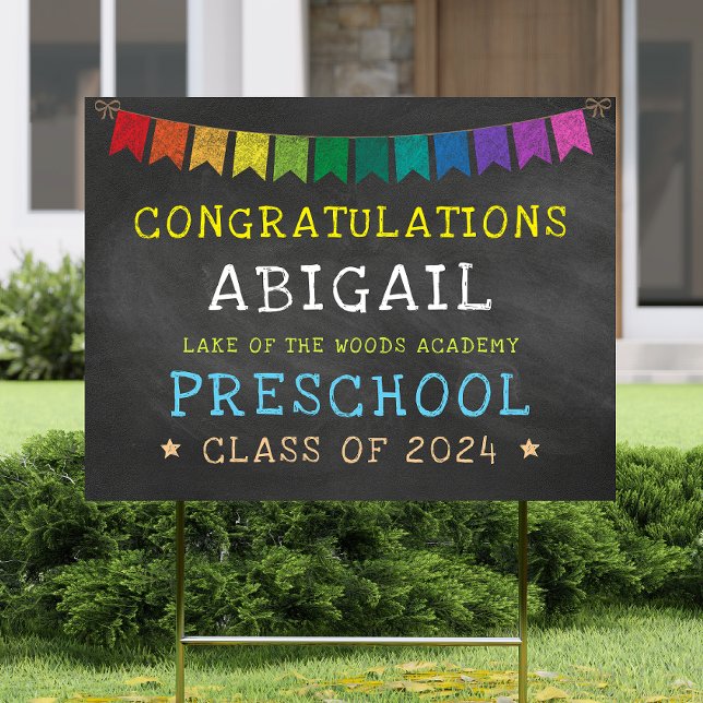 Preschool Graduation Chalkboard Rainbow Yard Sign (Creator Uploaded)