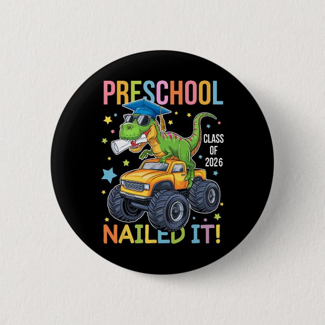 Preschool Graduation Cl Of 2025 Graduate Dinosaur  Button (Front)