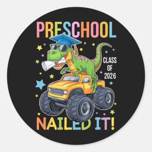Preschool Graduation Cl Of 2025 Graduate Dinosaur  Classic Round Sticker