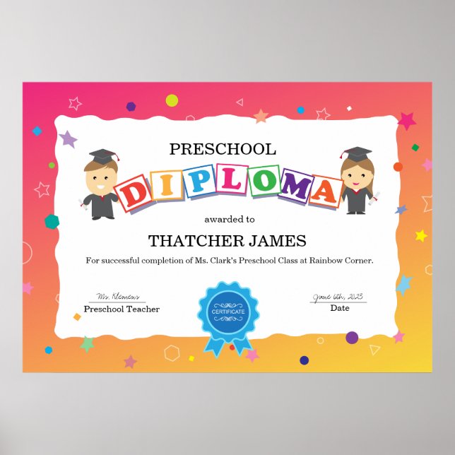 Preschool Graduation Diploma Poster (Front)