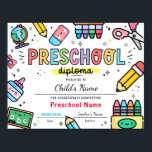 Preschool Graduation Diploma Poster<br><div class="desc">This vibrant certificate serves as an ideal keepsake to cherish the final day of a child's preschool year for years to come. The editable text feature gives you complete control, allowing you to personalize every detail right in your browser after purchase. (PRESCHOOL text cannot be edited). Edit now and print...</div>