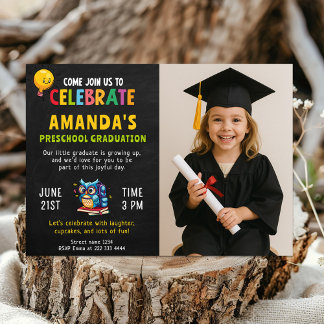 Preschool Graduation for Girl with Photo Invitation
