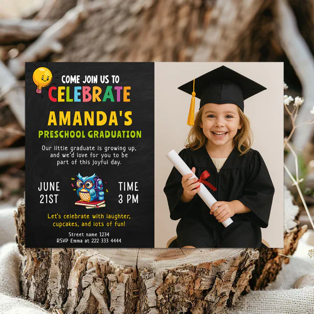 Preschool Graduation for Girl with Photo Invitation | Zazzle