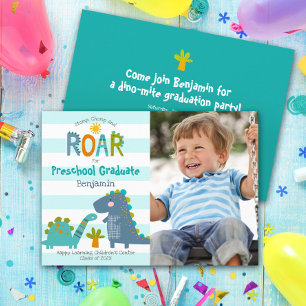 Preschool Graduation Photo Dinosaurs Boy Fun Cute Invitation