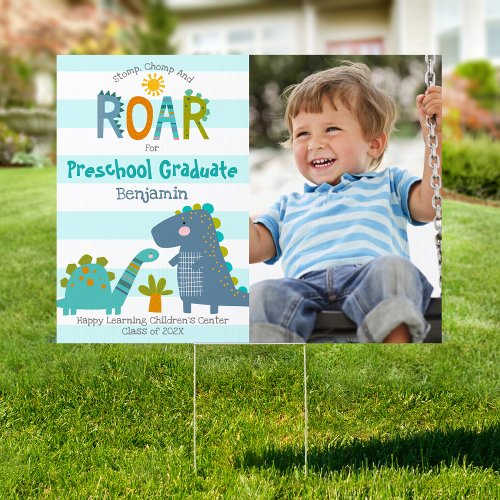 Preschool Graduation Photo Dinosaurs Boy Roar Yard Sign