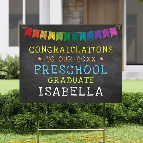 Preschool Graduation Rainbow Bunting Chalkboard Sign