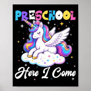 Preschool here come unicorn back to school girl poster