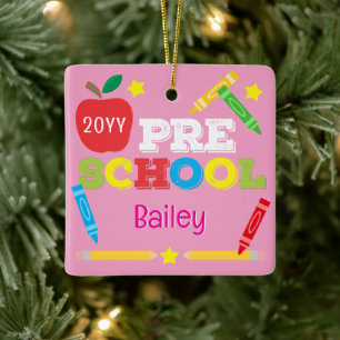 Preschool Keepsake Cute Pink Girls Photo Ceramic Ornament