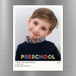 Preschool Keepsake Photo Magnet<br><div class="desc">Capture the charm of early childhood with this preschool keepsake photo magnet card, featuring a playful multi-color header that evokes the joy of preschool days. With a clean, minimalist design, the card highlight your child’s adorable photo and milestone details, creating a keepsake that’s both elegant and heartwarming. ◆︎◆︎◆︎ Perfect for...</div>