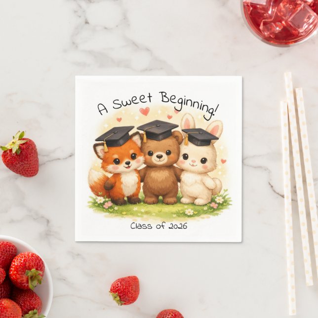Preschool Kindergarten Fox Bear Bunny Party Napkins (Insitu)