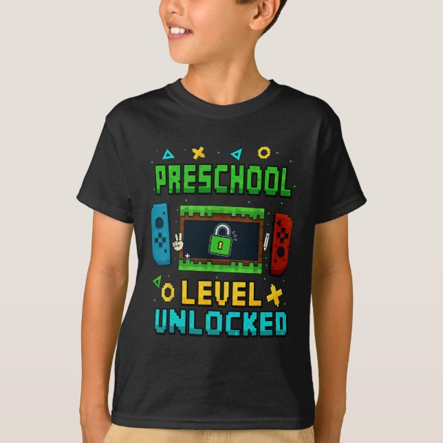 Preschool Level Unlocked Ck To School Pixel Art Ga T-Shirt (Front)