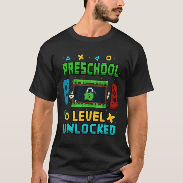 Preschool Level Unlocked Ck To School Pixel Art Ga T-Shirt (Front)