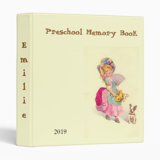 Preschool Memory Book Binder with Vintage Image (Front/Spine)