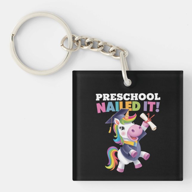 Preschool Nailed It Unicorn Graduation Cap Keychain (Front)
