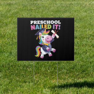 Preschool Nailed It Unicorn Graduation Cap Sign