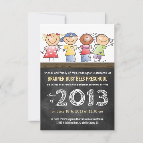 Preschool or Kindergarten Class Chalkboard Grad Personalized Invite