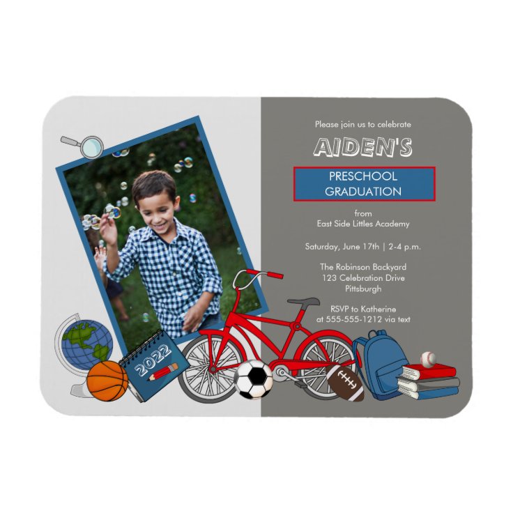 Preschool Photo Boy Graduation Party Invitation Zazzle