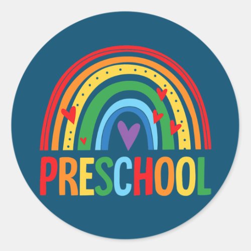 Preschool Rainbow Back To School Team Preschooler Classic Round Sticker