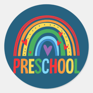 Preschool Rainbow Back To School Team Preschooler Classic Round Sticker