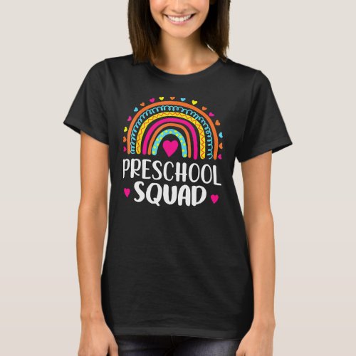 Preschool Squad Teacher Funny Rainbow Lover Back T_Shirt