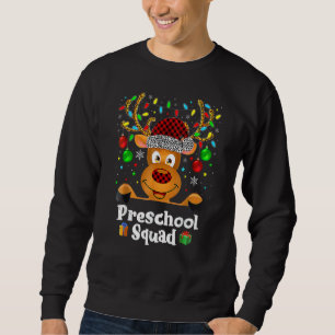 Preschool Squad Teacher Plaid Reindeer Hat Santa C Sweatshirt