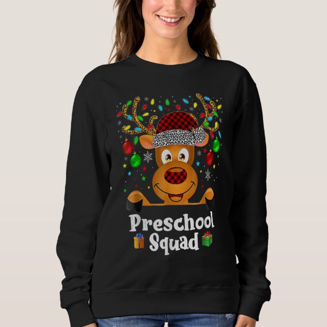 Preschool Squad Teacher Plaid Reindeer Hat Santa C Sweatshirt (Front)