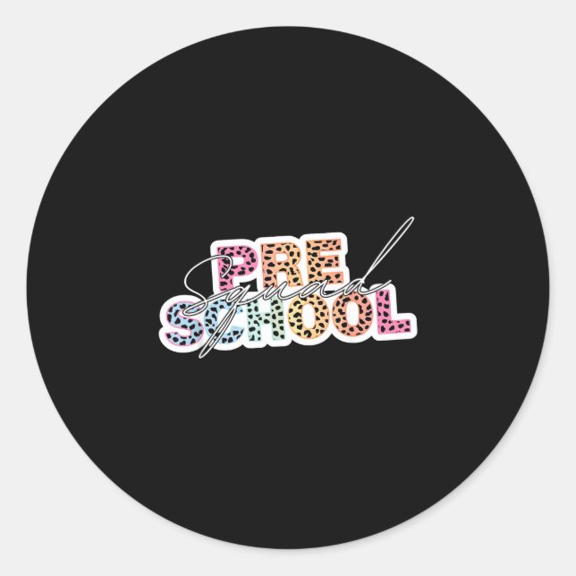 Preschool squad team pre-k crew leopard back classic round sticker (Front)