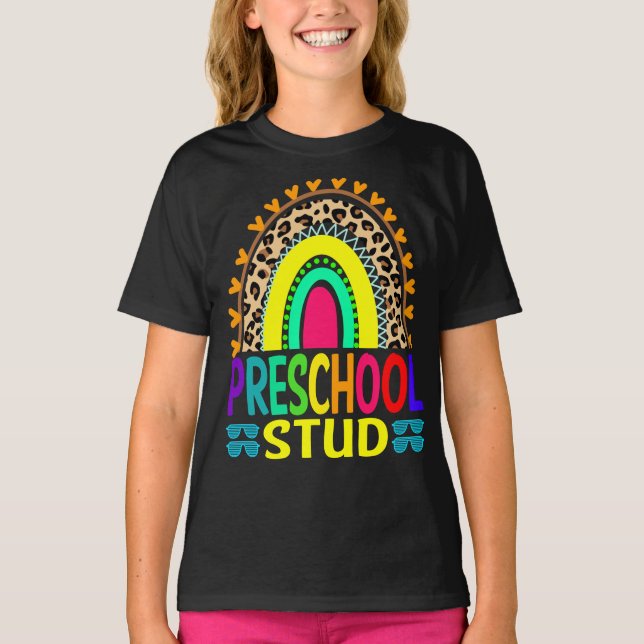Preschool Stud Rainbow Leopard Back To School  T-Shirt (Front)