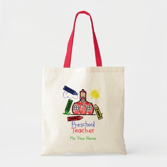 Preschool Teacher Bag - Schoolhouse and Crayons (Front)