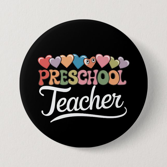 Preschool Teacher First Day Groovy Back To School  Button (Front)