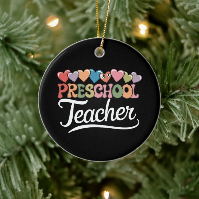 Preschool Teacher First Day Groovy Back To School  Ceramic Ornament (Tree)