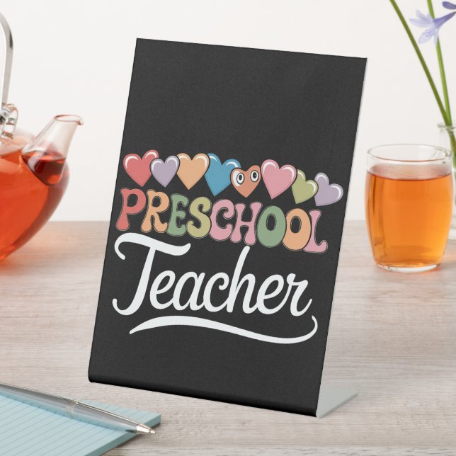 Preschool Teacher First Day Groovy Back To School  Pedestal Sign (In SItu)