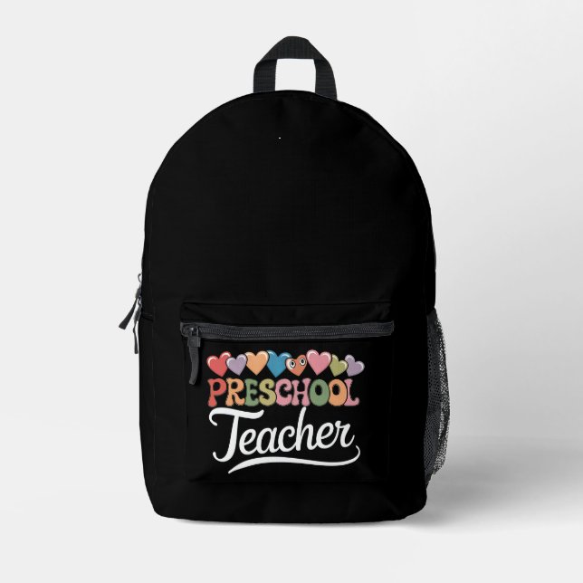 Preschool Teacher First Day Groovy Back To School  Printed Backpack (Front)