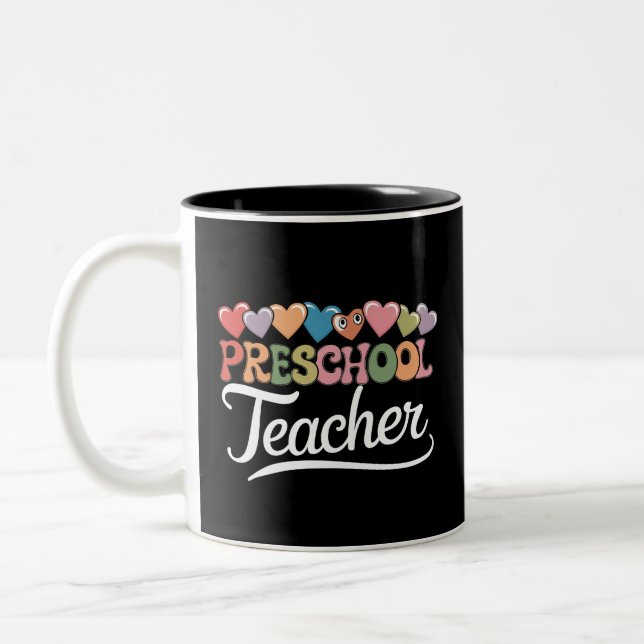 Preschool Teacher First Day Groovy Back To School  Two-Tone Coffee Mug (Left)