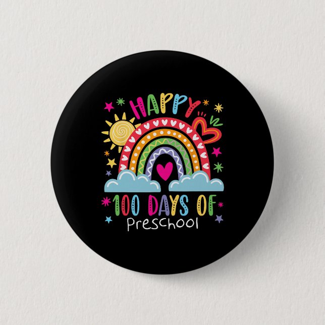 Preschool Teacher Girls Kids Rainbow 100 Days Of S Button (Front)