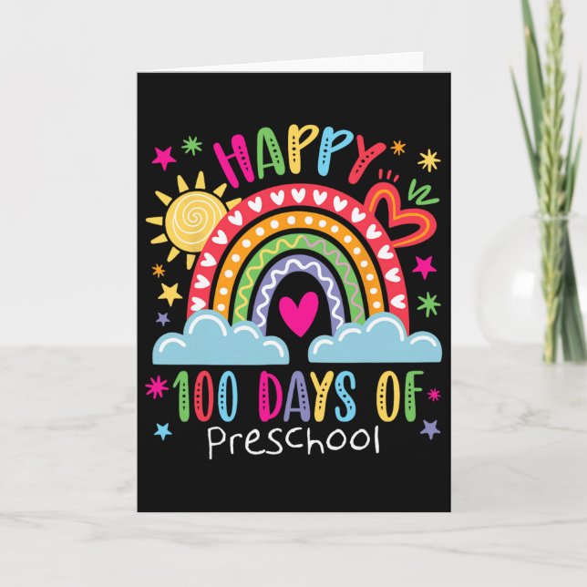 Preschool Teacher Girls Kids Rainbow 100 Days Of S Card (Front)