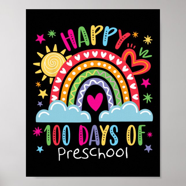 Preschool Teacher Girls Kids Rainbow 100 Days Of S Poster (Front)
