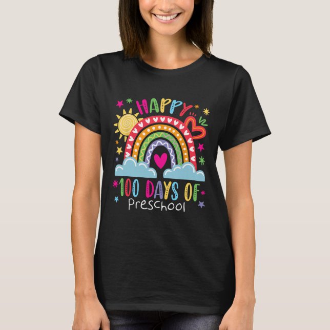 Preschool Teacher Girls Kids Rainbow 100 Days Of S T-Shirt (Front)