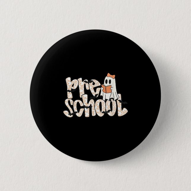 Preschool Teacher Halloween Ghost Teacher Reading  Button (Front)