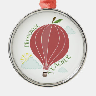 Preschool Teacher Hot Air Balloon Apple Metal Ornament
