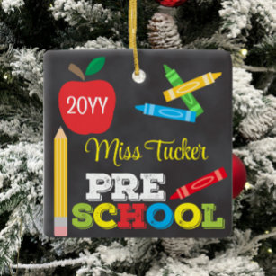 Preschool Teacher Keepsake Chalkboard Colorful Ceramic Ornament