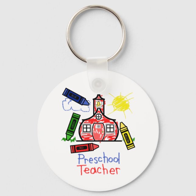 Preschool Teacher Keychain - Schoolhouse & Crayons (Front)