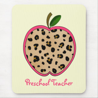 Preschool Teacher Leopard Print Apple Mouse Pad