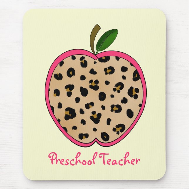 Preschool Teacher Leopard Print Apple Mouse Pad (Front)