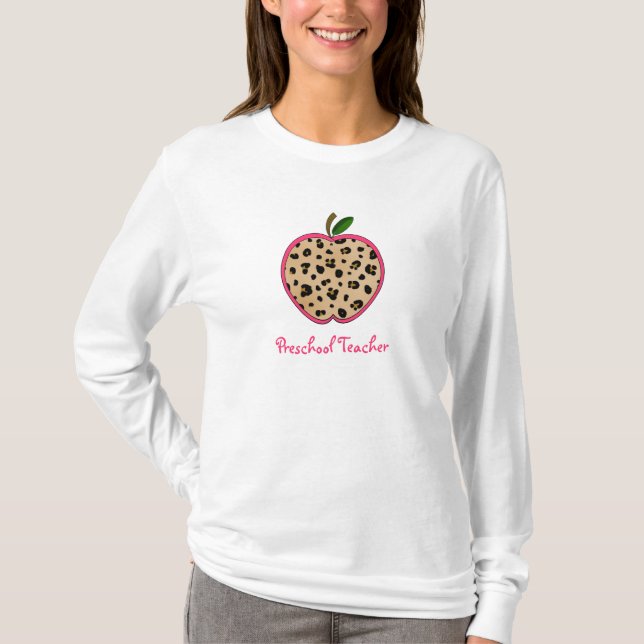 Preschool Teacher Leopard Print Apple T-Shirt (Front)
